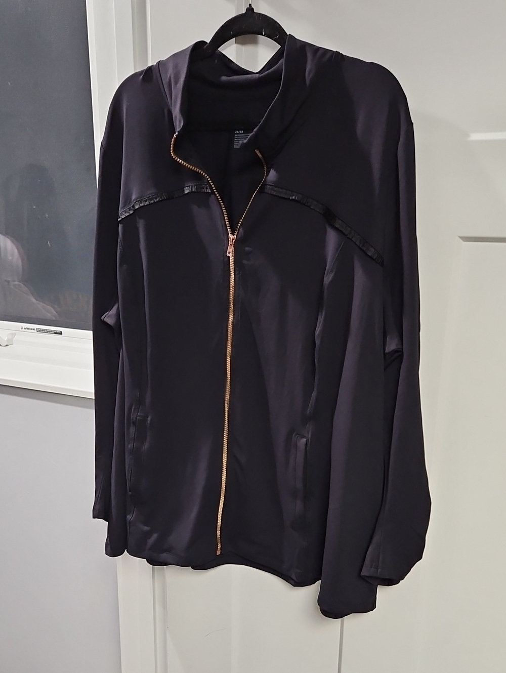 Livi Active Black Hooded Zip-Front Utility Jacket with Rose Gold Zipper